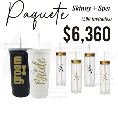 Paquete de boda 200 invitados + vasos de novios Bachelord