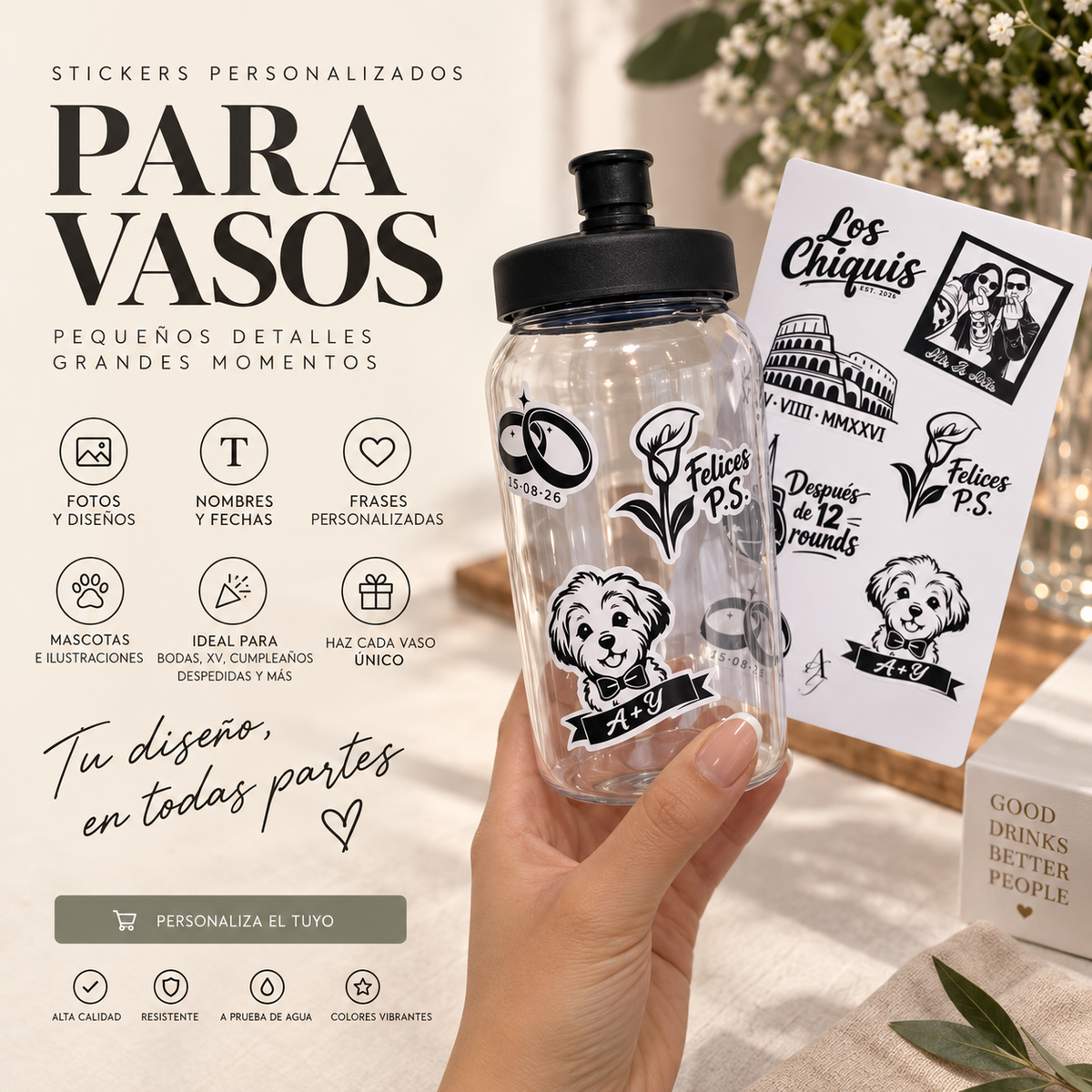 Plantilla Stickers Personalizados para Vasos