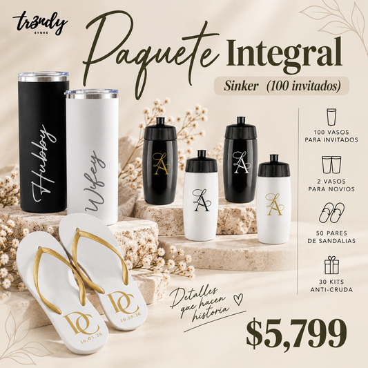Paquete Integral para Boda | 100 Invitados · Vaso Sinker + Sandalia