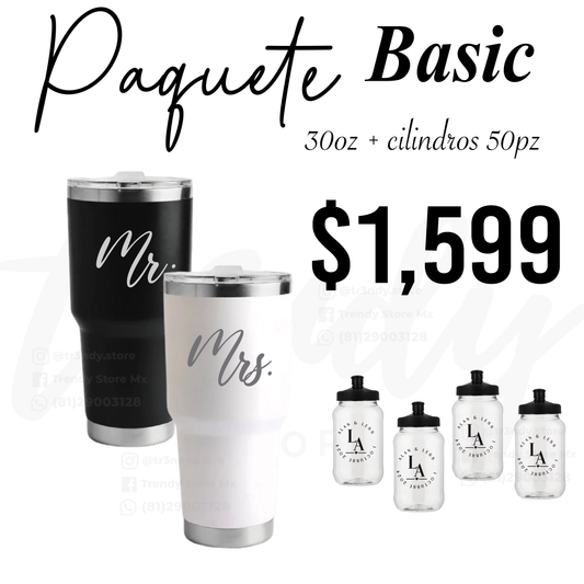 Paquete de boda 50 invitados + 2 termos de novios 30oz  acero 