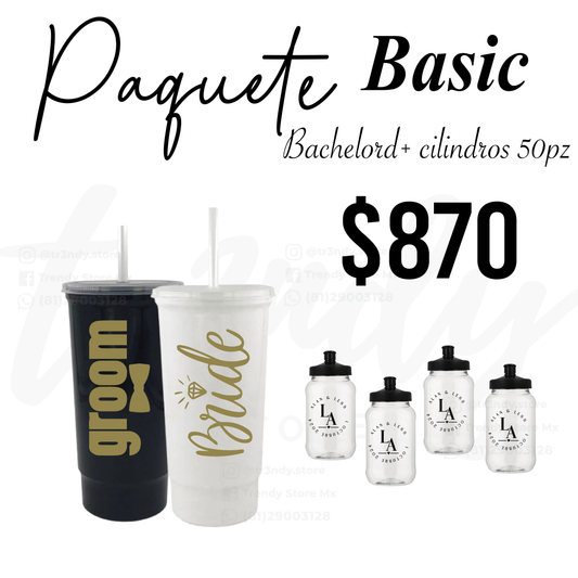 Paquete de boda 50 invitados + vasos de novios Bachelord