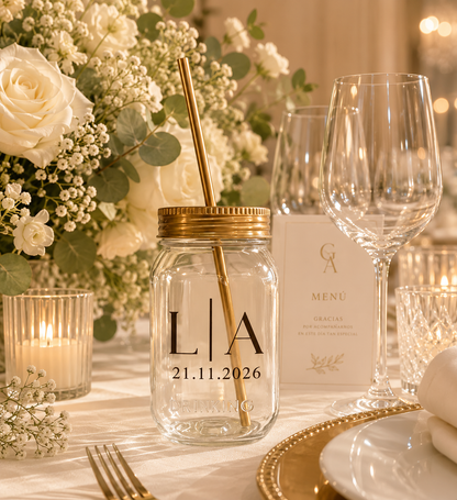 Paquete de Boda 200 Invitados | Vasos drinking 600ml con Popote + Termos de Novios Asa 870ml