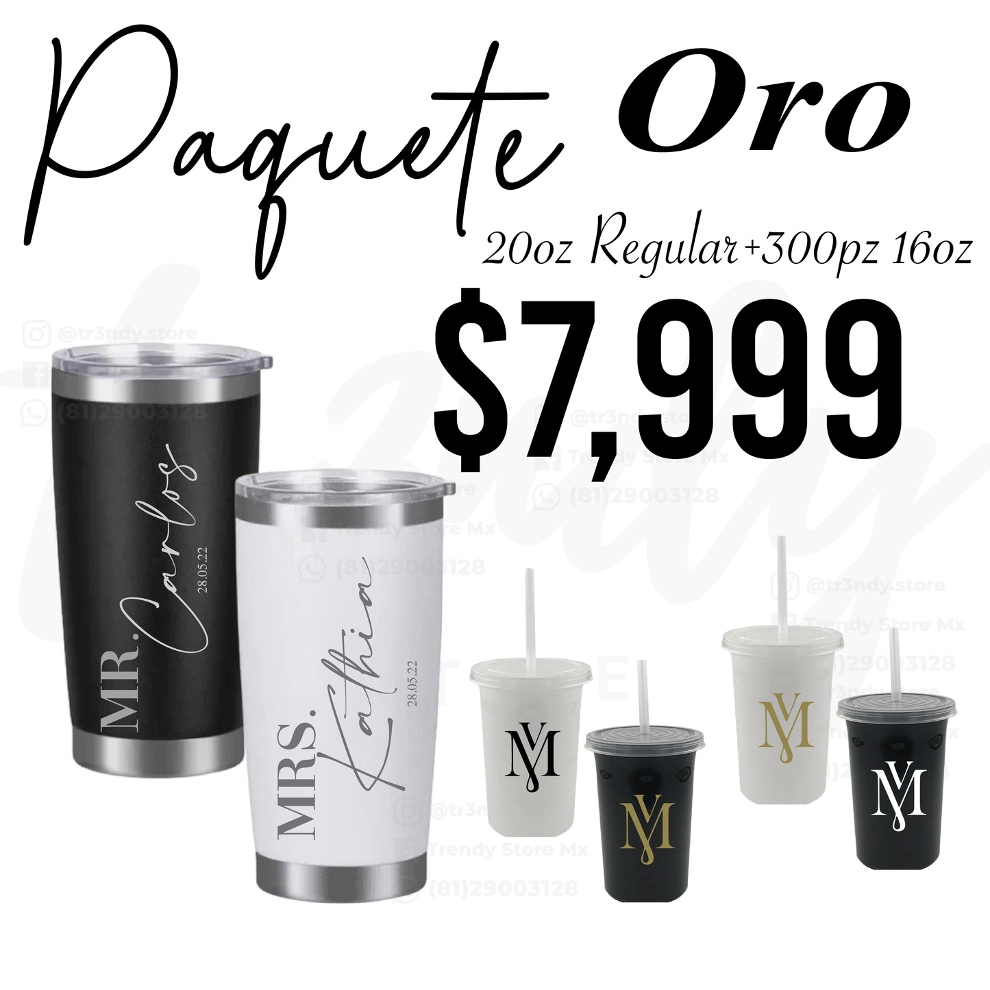 Paquete de boda 300 invitados + vasos de novios Regular 20oz acero inoxidable