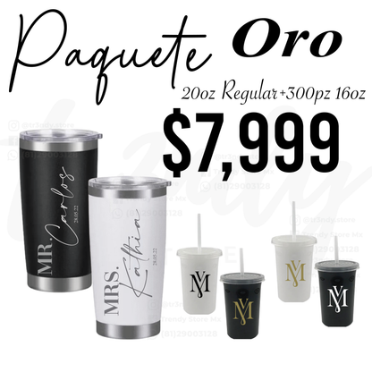 Paquete de boda 300 invitados + vasos de novios Regular 20oz acero inoxidable