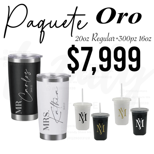 Paquete de boda 300 invitados + vasos de novios Regular 20oz acero inoxidable