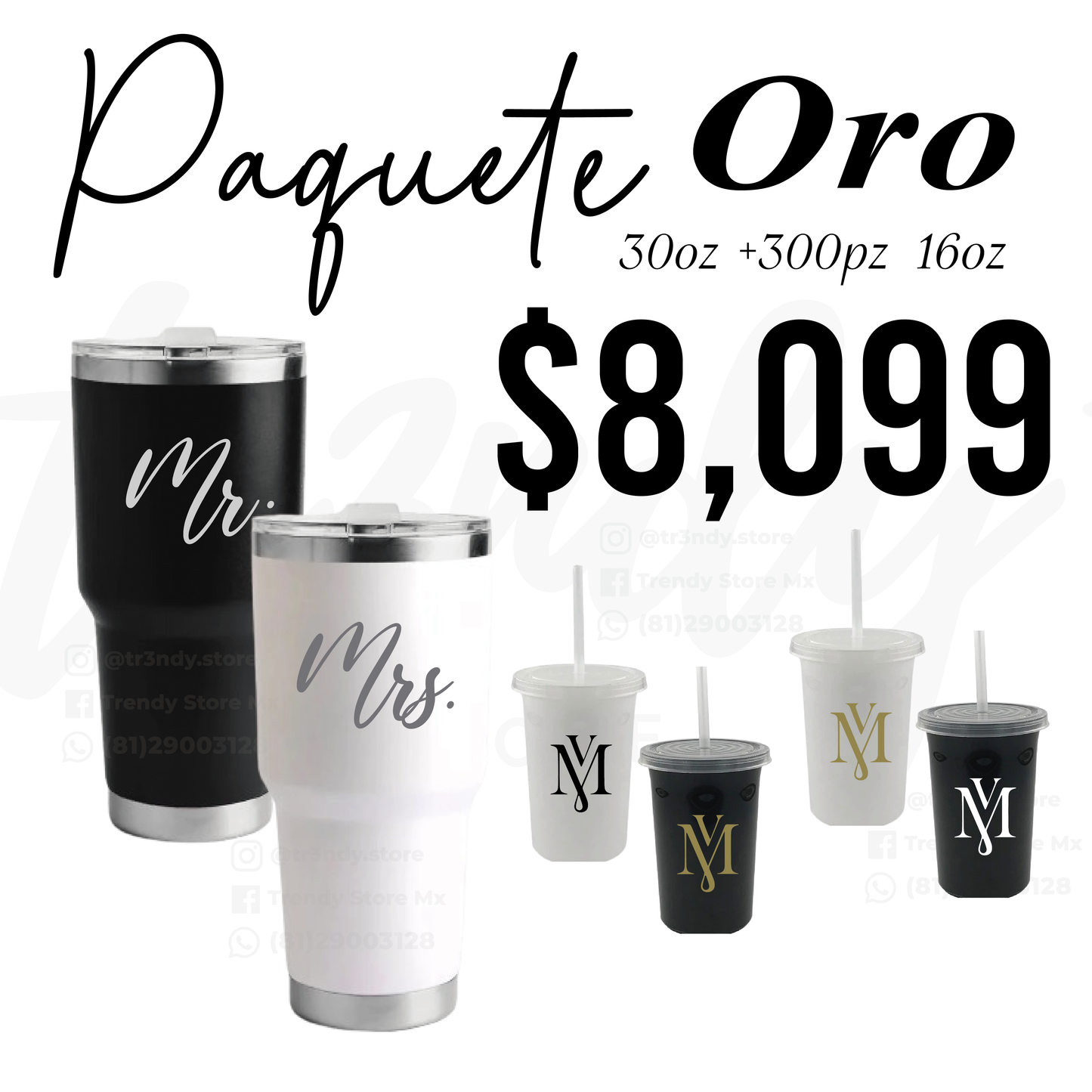Paquete de Vasos para Boda 300 Invitados + Vasos de Novios 30oz Acero Inoxidable