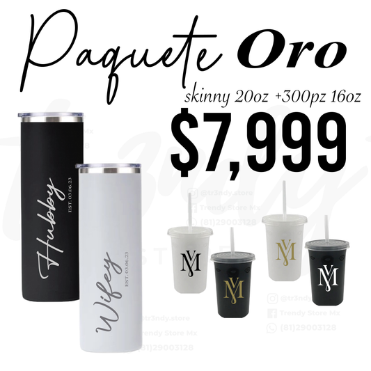 Paquete de boda 300 invitados + vasos de novios Skinny 20oz acero inoxidable