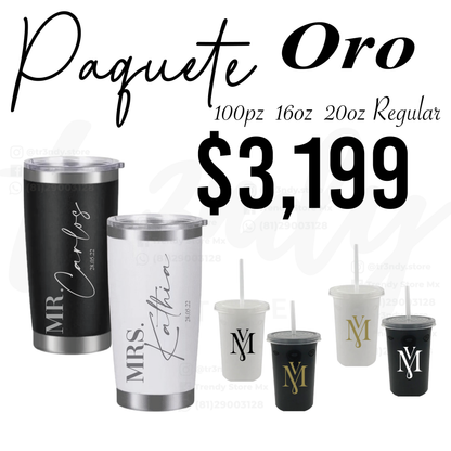 Paquete de boda 100 invitados + vasos de novios Regular 20oz acero inoxidable