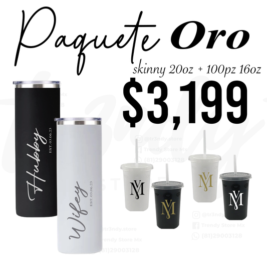 Paquete de boda 100 invitados + vasos de novios Skinny 20oz acero inoxidable