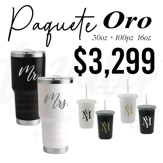 Paquete de Vasos para Boda 100 Invitados + Vasos de Novios 30oz Acero Inoxidable