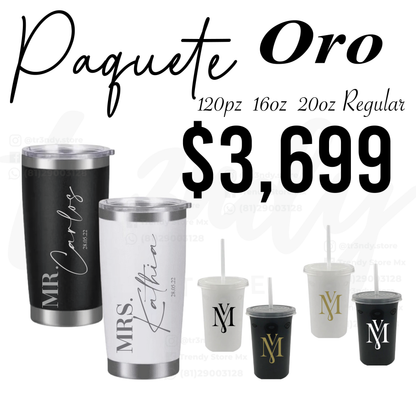 Paquete de boda 120 invitados + vasos de novios Regular 20oz acero inoxidable
