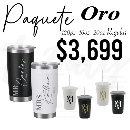 Paquete de boda 120 invitados + vasos de novios Regular 20oz acero inoxidable