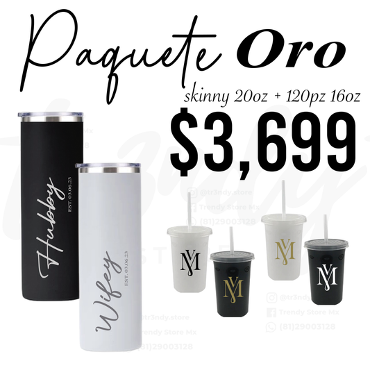 Paquete de boda 120 invitados + vasos de novios Skinny 20oz acero inoxidable