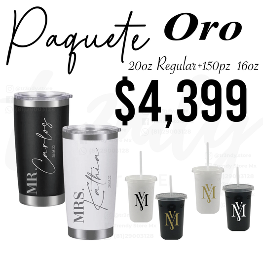 Paquete de boda 150 invitados + vasos de novios Regular 20oz acero inoxidable