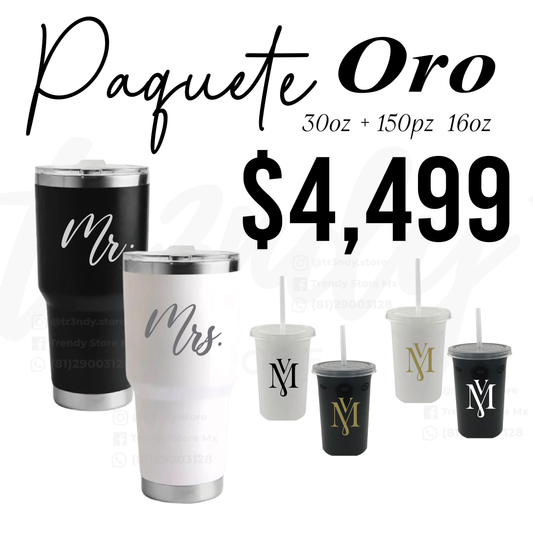 Paquete de Vasos para Boda 150 Invitados + Vasos de Novios 30oz Acero Inoxidable