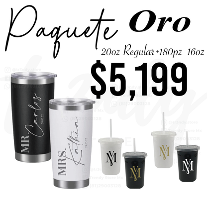 Paquete de boda 180 invitados + vasos de novios Regular 20oz acero inoxidable