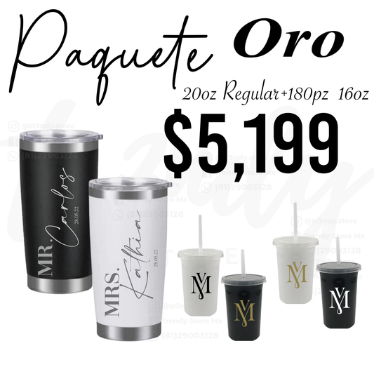 Paquete de boda 180 invitados + vasos de novios Regular 20oz acero inoxidable