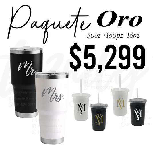 Paquete de Vasos para Boda 180 Invitados + Vasos de Novios 30oz Acero Inoxidable