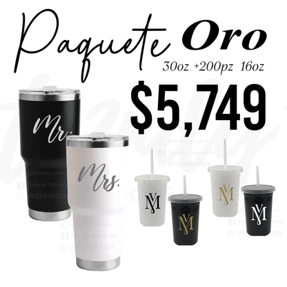 Paquete de Vasos para Boda 200 Invitados + Vasos de Novios 30oz Acero Inoxidable