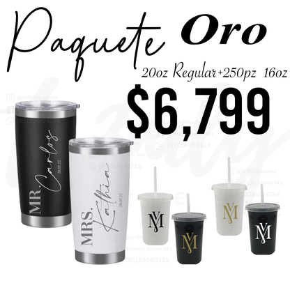 Paquete de boda 250 invitados + vasos de novios Regular 20oz acero inoxidable