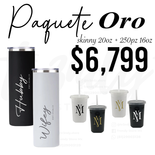 Paquete de boda 250 invitados + vasos de novios Skinny 20oz acero inoxidable